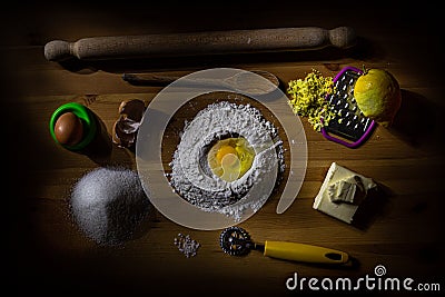 photography of light painting of a tart with eggs, sugar and lemon Stock Photo