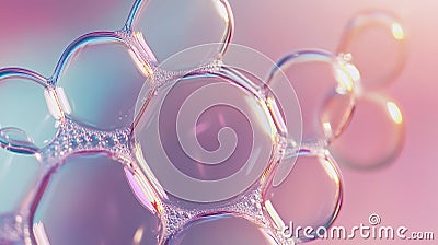 Macro photography of soap bubble formations creating hexagonal patterns with interference patterns creating rainbow gradients Stock Photo