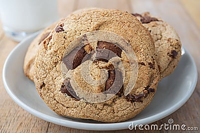 Macro picture of chocoloate cookies in white plate Stock Photo