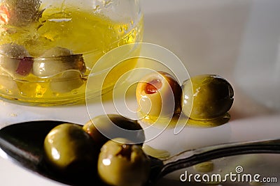 Macro Pimiento Stuffed Olives Stock Photo