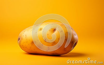 Macro Potato Studio Shot on a Solid Yellow Background, Generative by Ai Stock Photo