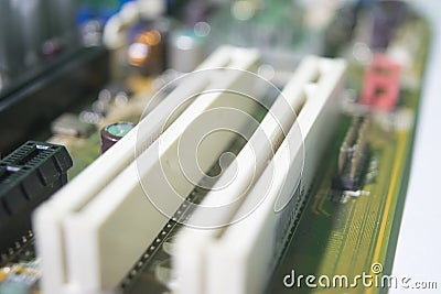 Macro of the Ram memory slots Stock Photo