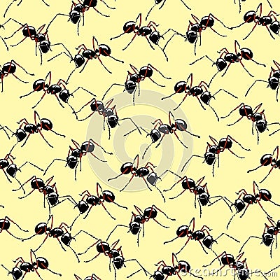 Macro realistic ants seamless background. Vector Illustration