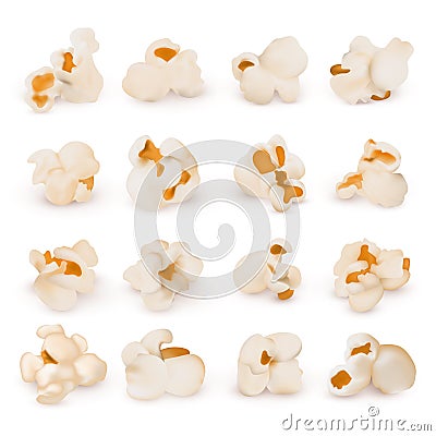 Macro realistic popcorn isolated vector set Vector Illustration