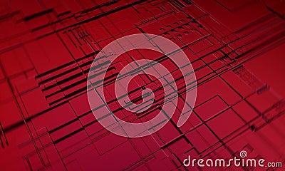 Macro rendering of a futuristic electronic printed circuit board with microchips and processors Stock Photo