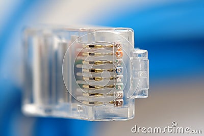 Macro of RJ45 Network Connection Plug Stock Photo