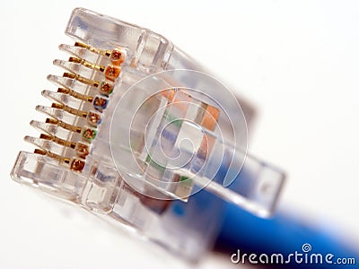 Macro of RJ45 Network Connection Plug Stock Photo