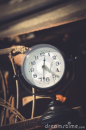 Macro rusty metal parts and old broken clock in sunday flea market Stock Photo