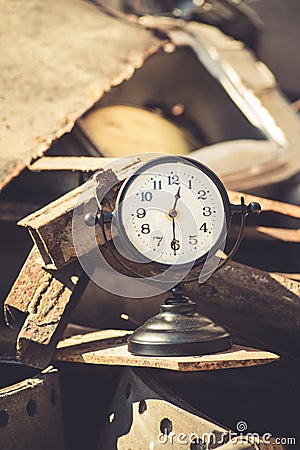 Macro rusty metal parts and old broken clock in sunday flea market Stock Photo