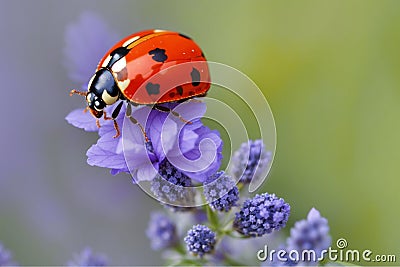 Ladybug on lavender flower Stock Photo