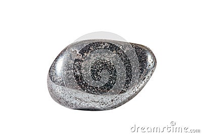 Macro shooting of natural gemstone. Raw mineral hematite, Brazil. Isolated object on a white background. Stock Photo