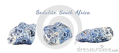Macro shooting of natural gemstone. Raw mineral sodalite, South Africa. Isolated object on a white background. Stock Photo