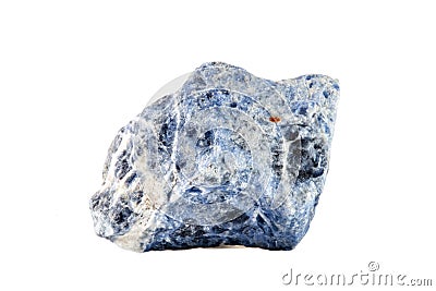 Macro shooting of natural gemstone. Raw mineral sodalite, South Africa. object on a white background. Stock Photo