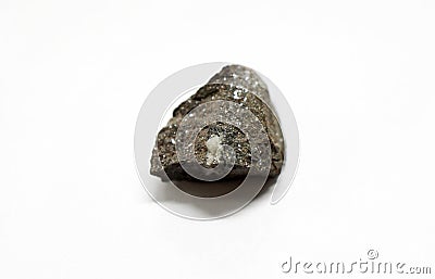 Macro shooting of raw galena mineral rock on white background. Metallic Mineral Stock Photo