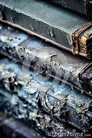 macro shot of aged book pages with rough edges Stock Photo