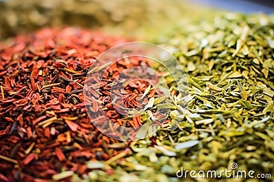 macro shot of assorted tea leaf mix for blending Stock Photo