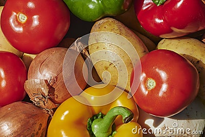 Macro shot of a basket of various vegetables Stock Photo