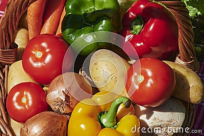 Macro shot of a basket of various vegetables Stock Photo