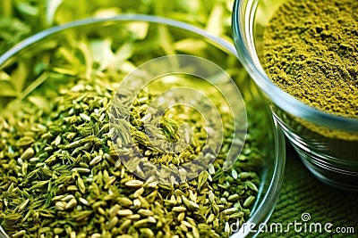 macro shot of brewing ingredients: hops, barley, water and yeast Stock Photo