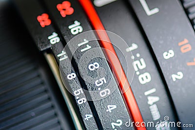 Macro shot of a camera lens focusing Stock Photo