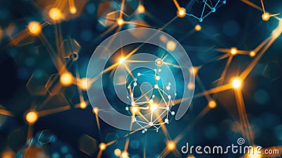 Macro shot captures molecular structure with atom connections against abstract backdrop. Ai Generated Stock Photo
