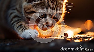 macro shot of a cat and a mouse Stock Photo