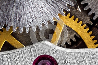 Macro shot of clockwork gears inside the watch Stock Photo