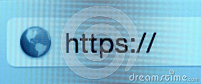 Macro shot of computer screen with https:// address bar and web Stock Photo