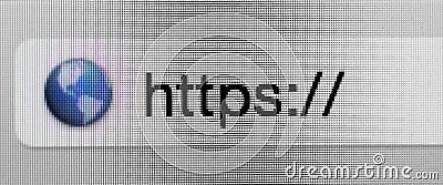 Macro shot of computer screen with https:// address bar and web Stock Photo