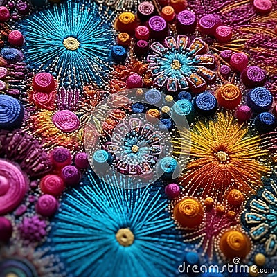 Macro shot of fabric texture portraying needlework magic in pointillism style Stock Photo