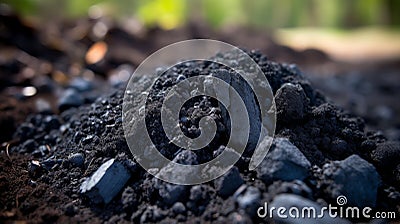 Macro Shot Of Fertile Soil With Charcoal Pieces Ready For Planting. Generative AI Stock Photo