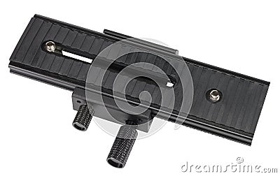 Macro shot focusing rail slider isolated on white Stock Photo