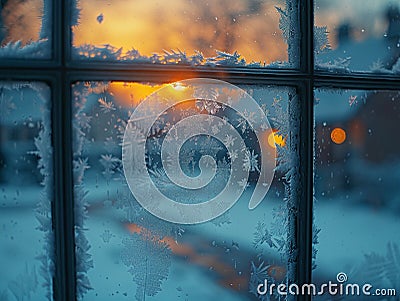 Macro shot of frost on windowpane Stock Photo