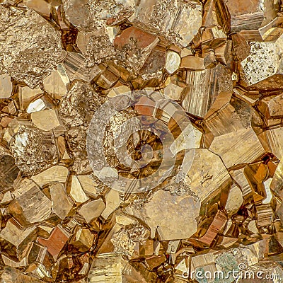 Macro shot of golden color pyrite cubes Stock Photo