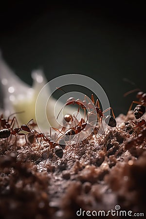 macro shot of several small ants colony Stock Photo