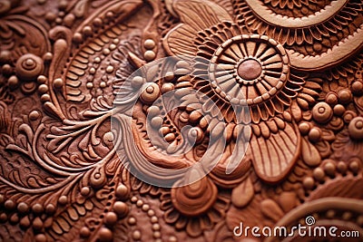 macro shot of intricate leather tooling patterns Stock Photo