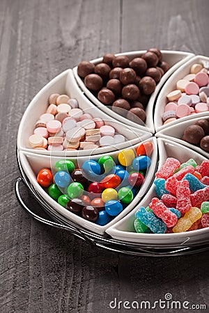 Macro shot of large container filled with candy Stock Photo