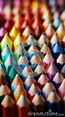 Macro shot of many colored pencils, forming a colorful background Stock Photo