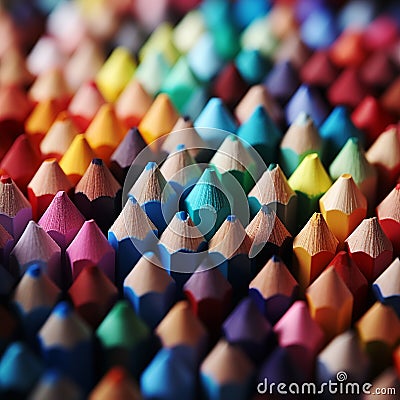 Macro shot of many colored pencils, forming a colorful background Stock Photo