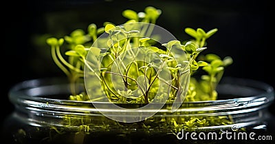 Macro shot of the plants with plant tissue culture technique in the bottle in the lab. Stock Photo