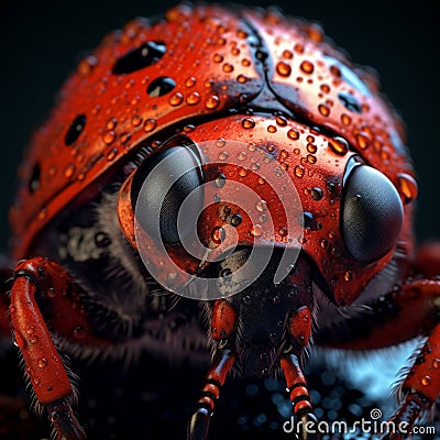 Macro shot of a red ladybug with water drops. generative AI Stock Photo