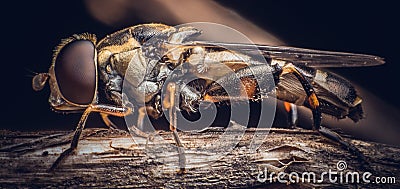 Macro shot of a robber fly on the branches of trees Cartoon Illustration