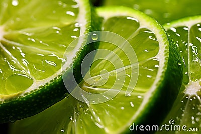 A macro shot of a sliced lime with green zest Stock Photo