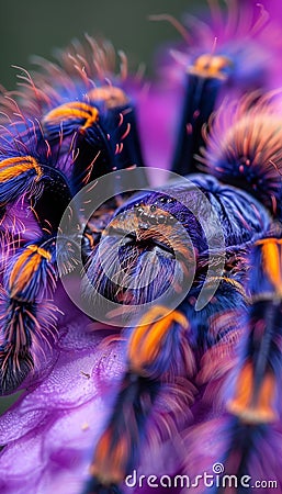 Macro shot of a tarantula in natural habitat, highlighting intricate spider details Stock Photo