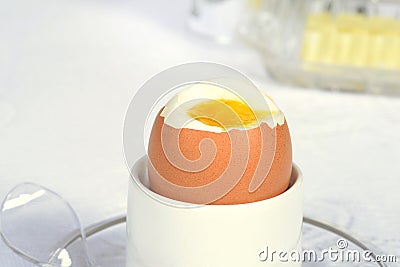 Macro soft boiled brown egg Stock Photo
