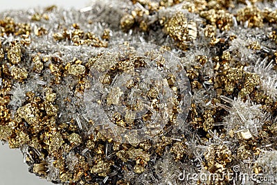 Macro stone mineral Quartz pyrite on a white background Stock Photo