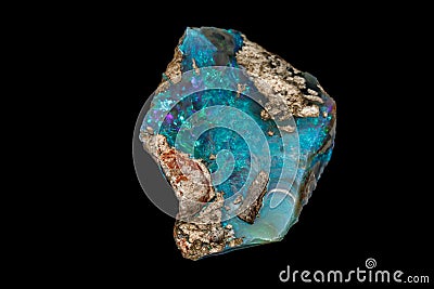 Macro stone Opal mineral in rock on a black background Stock Photo