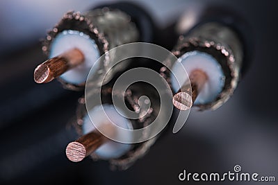 Macro of stripped high frequency coaxial cable Stock Photo