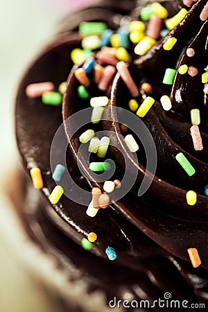 Macro of tasty beautiful appetizing chocolate homemade cupcake o Stock Photo