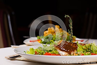 Macro Tasty Healthy Recipe on White Plate Stock Photo